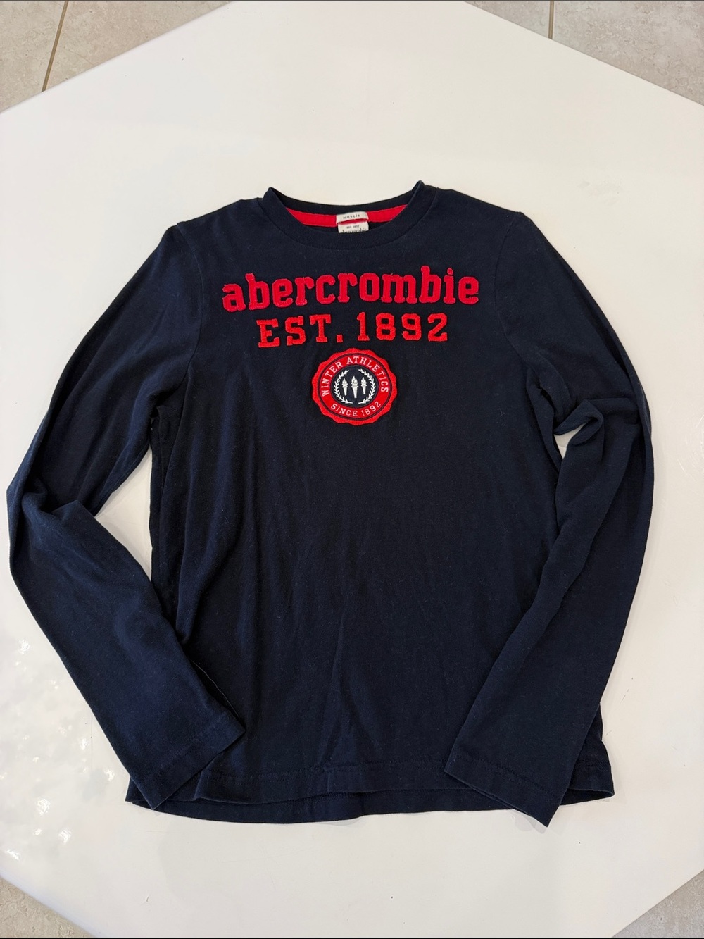 abercrombie kids Navy Long Sleeve Tee with Red Logo